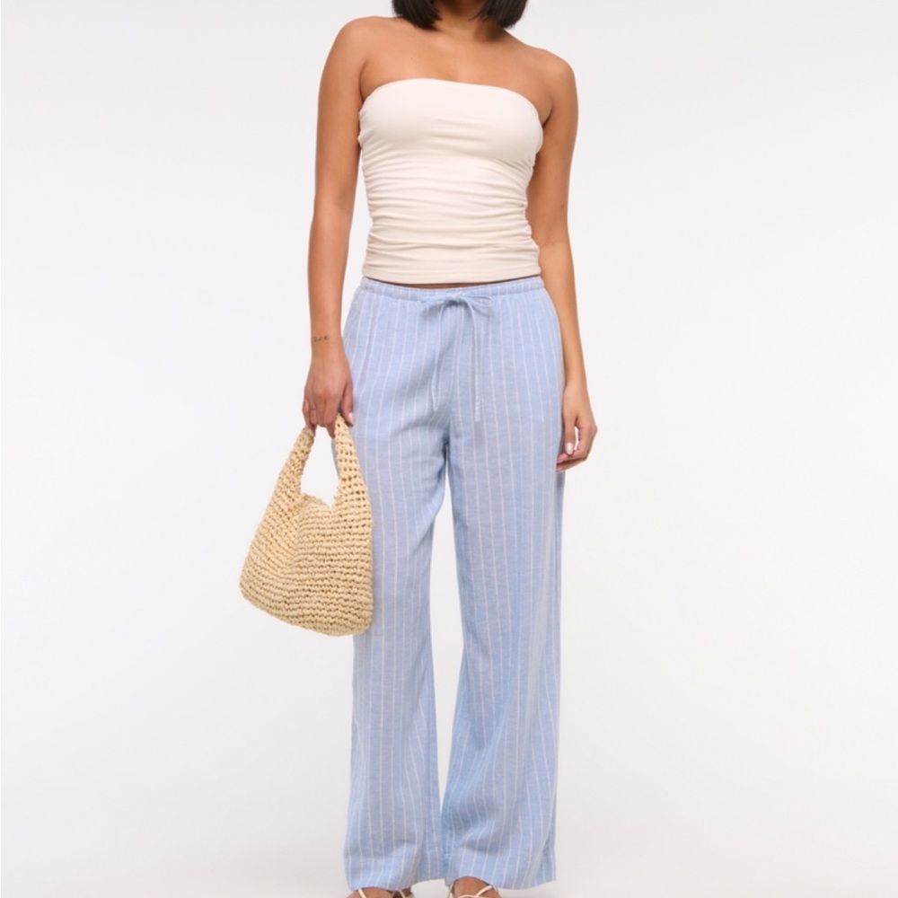 Abercrombie & Fitch Blue Wide Leg Linen Pants